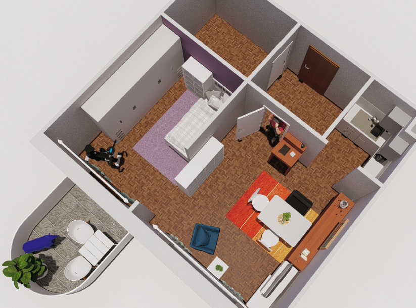 3D-Modell einer Wohnung von oben